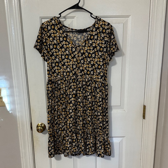 Vibe Black and Yellow Floral Mini Dress - Picture 1 of 2